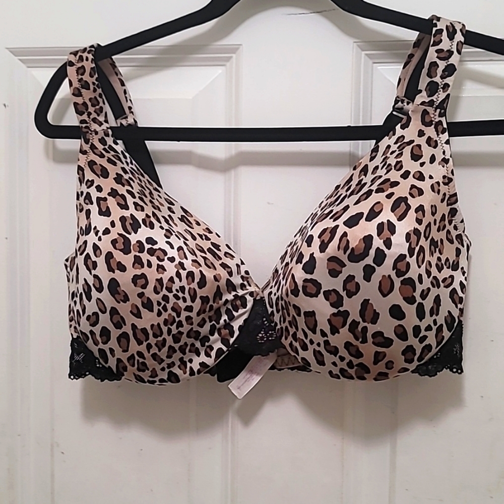 Cacique Leopard Print Lace Trim Bra Womens 40D Brown Animal Print Underwire - Picture 2 of 7
